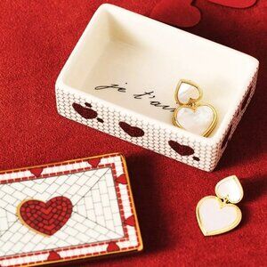 Anthropologie Bistro Tile Valentine's Jewelry Trinket Box Mosaic Red 24K Gold